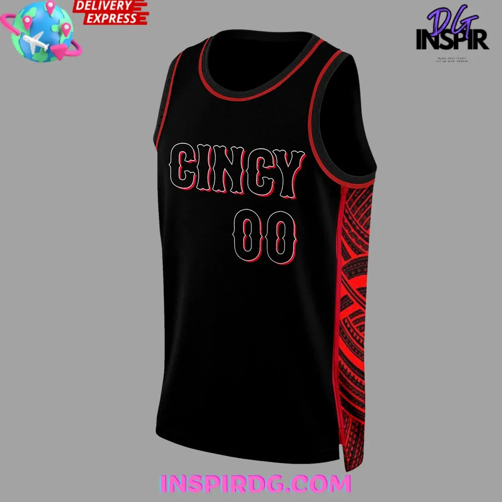 -Cincinnati Reds Red Black Stripped 2024 Basketball Jersey