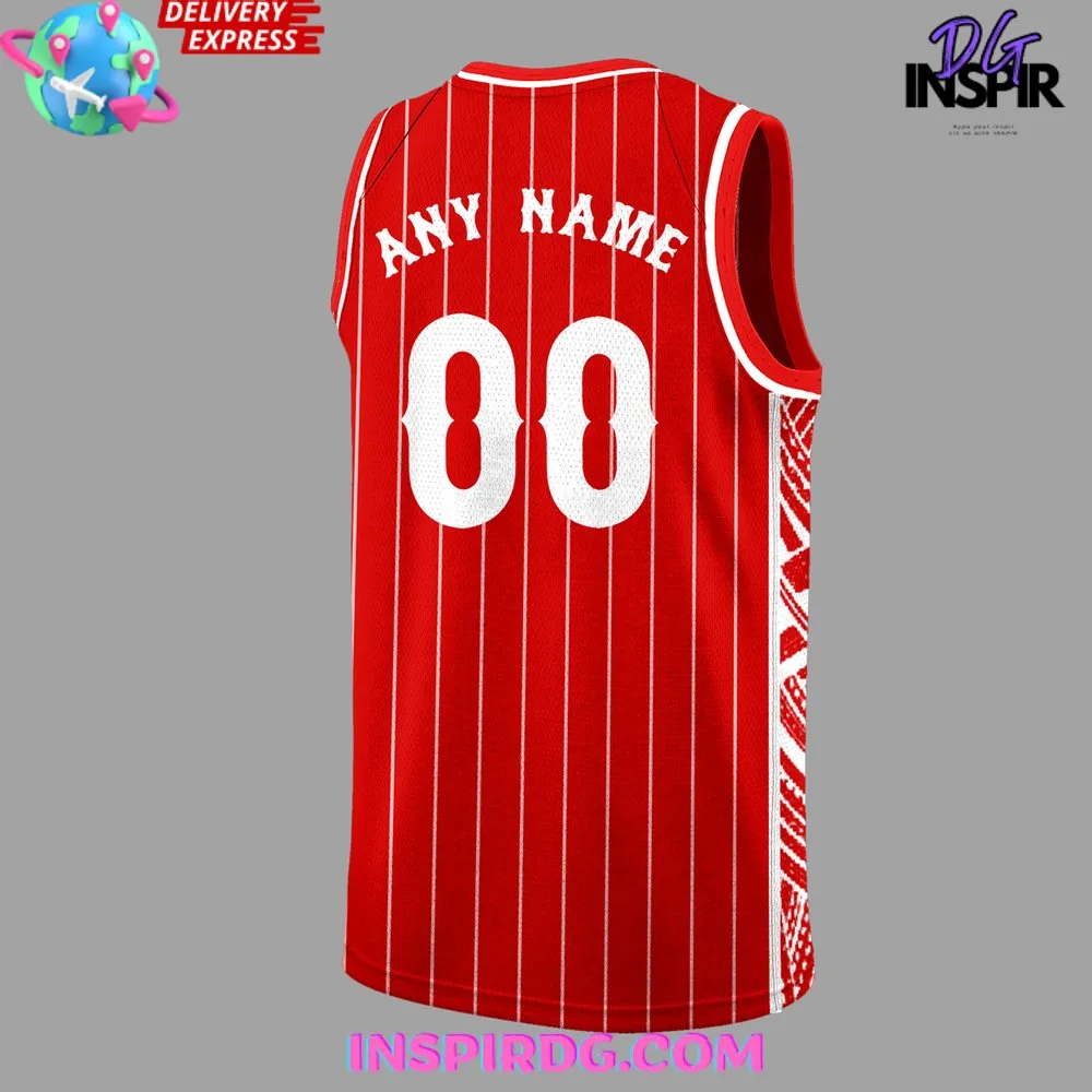 -Cincinnati Reds White Red Stripped 2024 Basketball Jersey