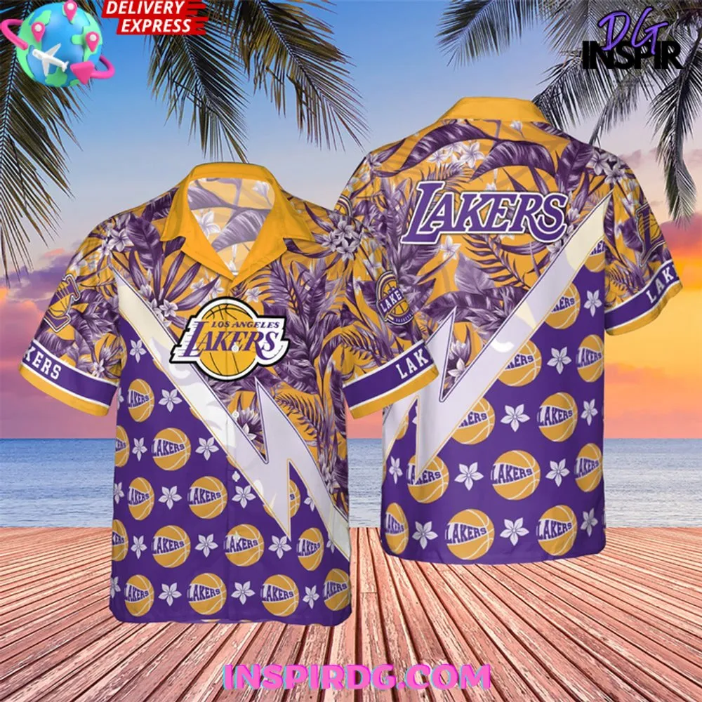 -Los Angeles Lakers Tropical And Basketball Hawaiian Shirt