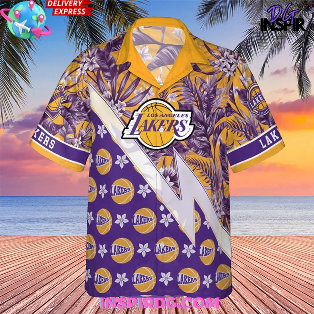 -Los Angeles Lakers Tropical And Basketball Hawaiian Shirt