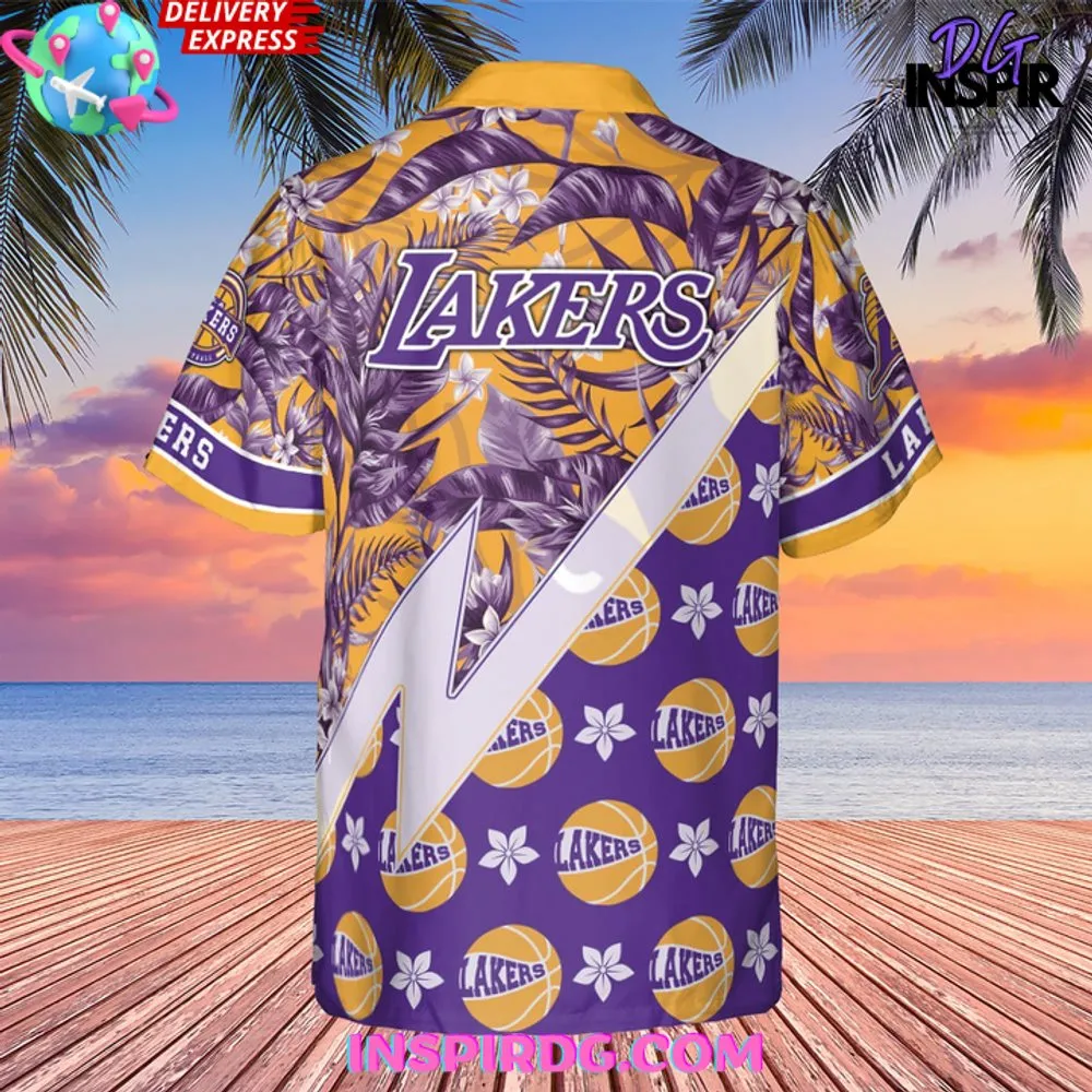 -Los Angeles Lakers Tropical And Basketball Hawaiian Shirt