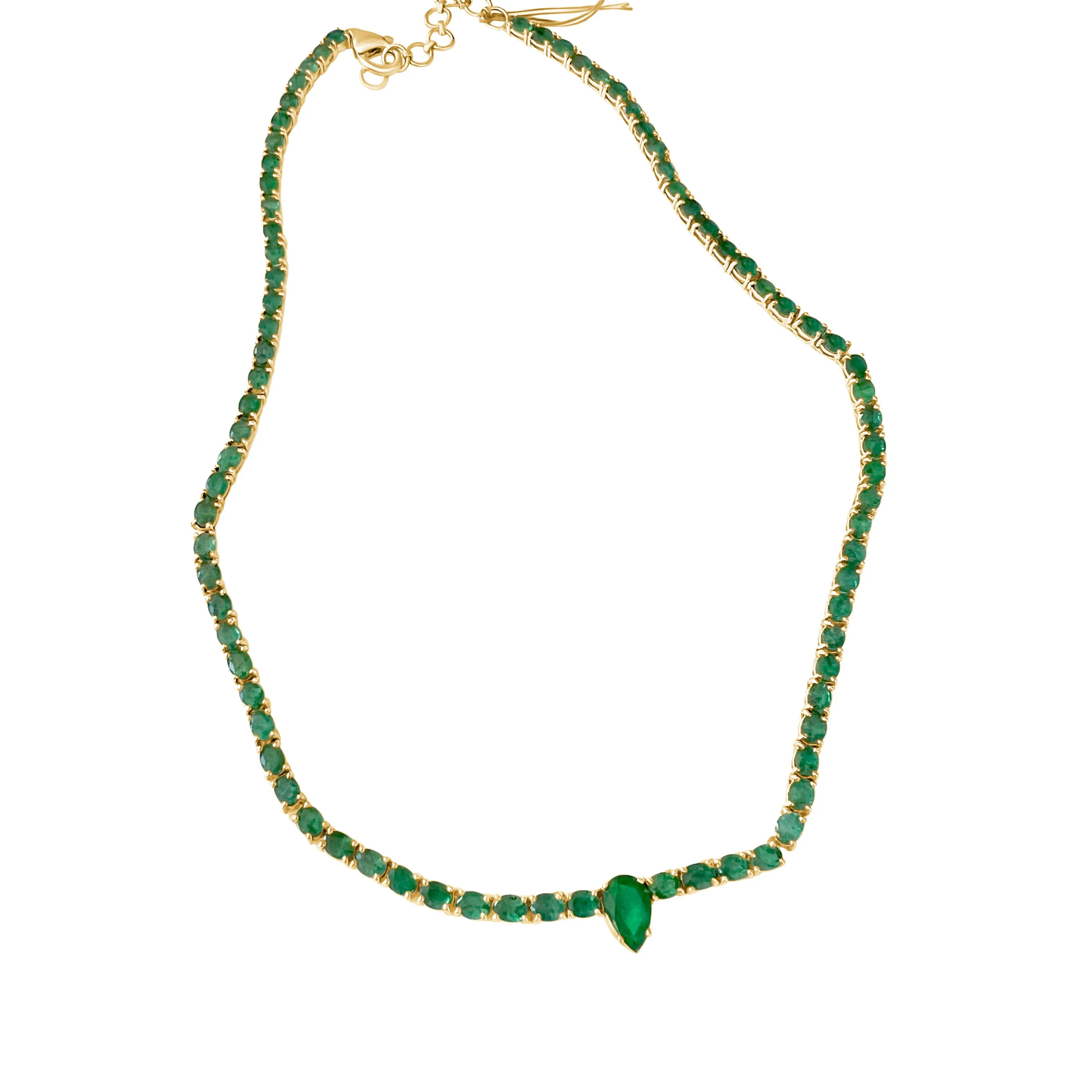 14KT Gold Emerald Kali Tennis  Necklace