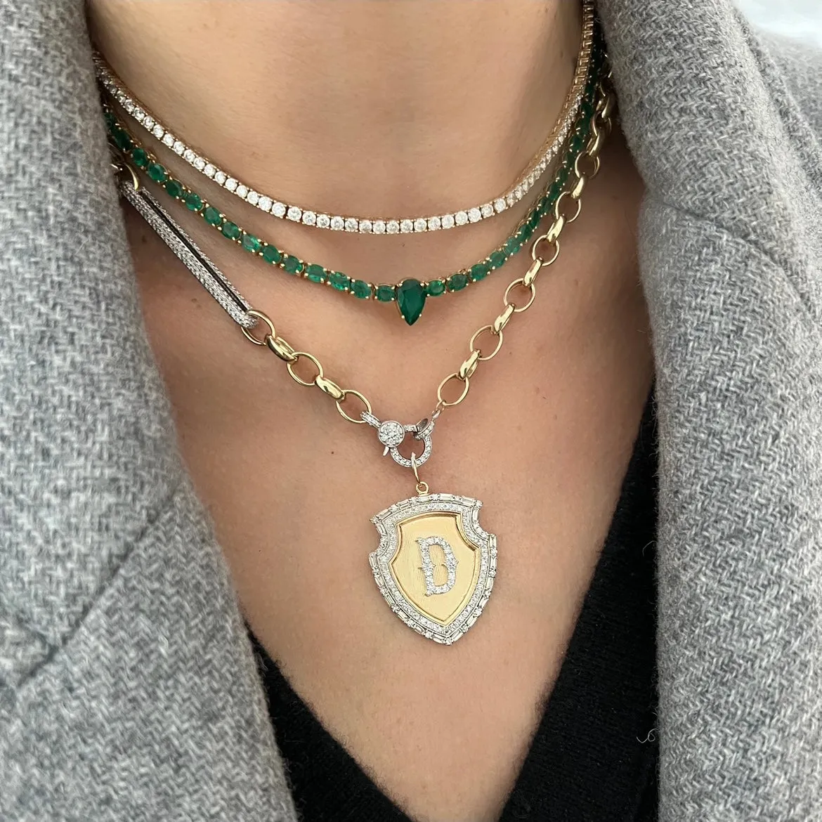 14KT Gold Emerald Kali Tennis  Necklace