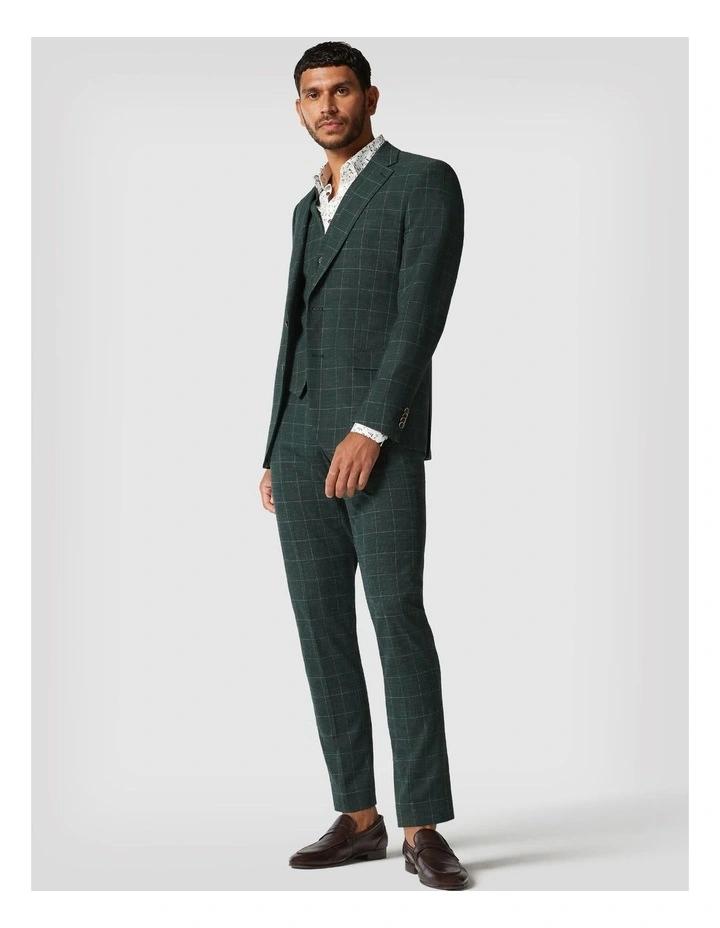 5 Button Windowpane Check Tailored Vest in Forest Windowpane