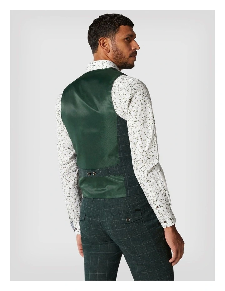 5 Button Windowpane Check Tailored Vest in Forest Windowpane