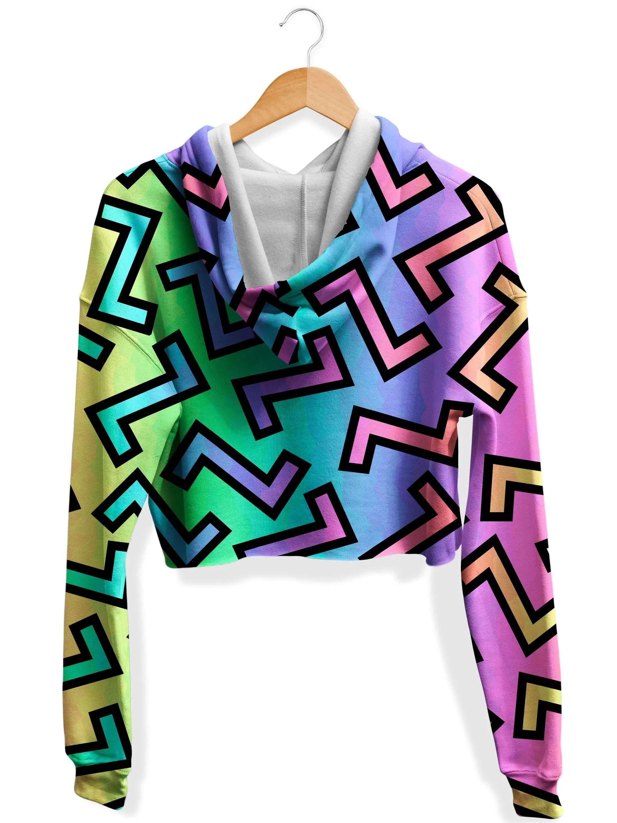 80s Rainbow Fleece Crop Hoodie