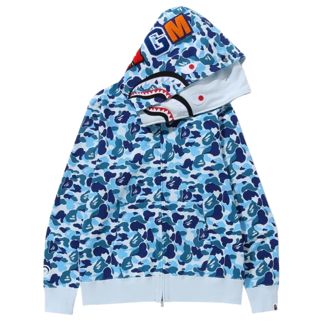 A Bathing Ape Men ABC Camo Double Shark Full Zip Hoodie (blue)