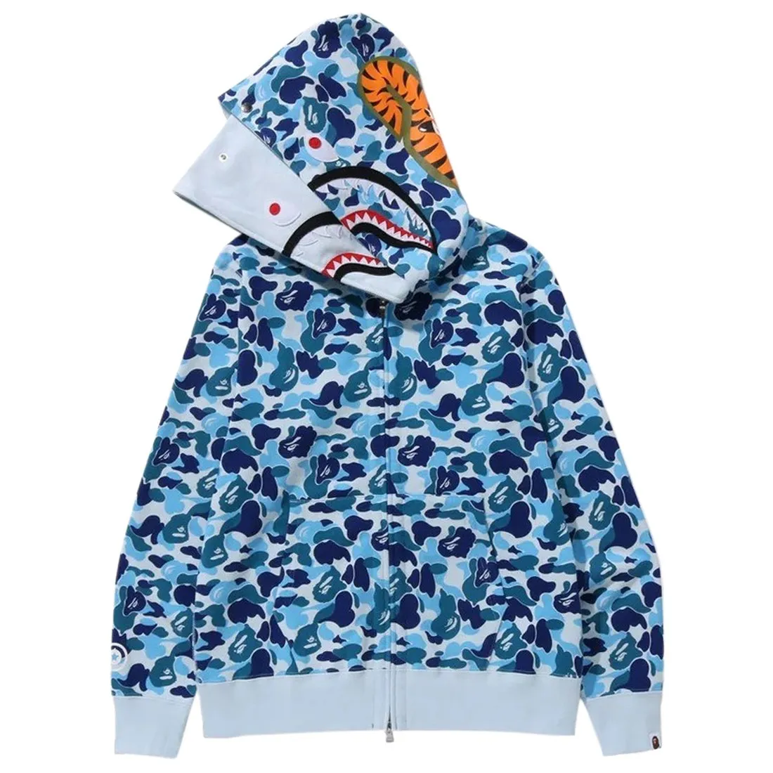 A Bathing Ape Men ABC Camo Double Shark Full Zip Hoodie (blue)