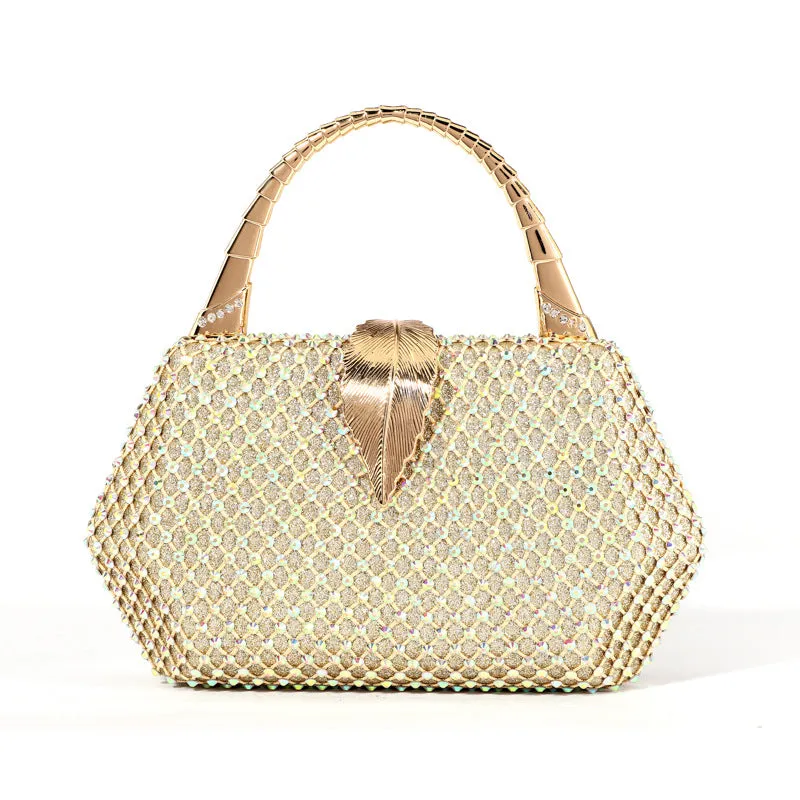 Aeris Rhinestone Clutch in Gold