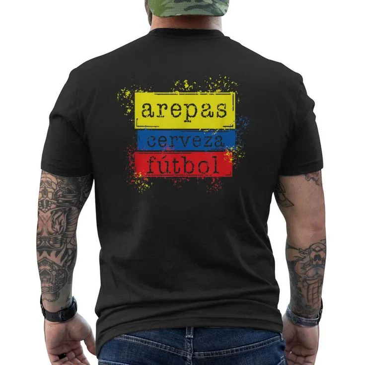 Arepas Cerveza Futbol Colombia Flag Soccer Men's T-shirt Back Print