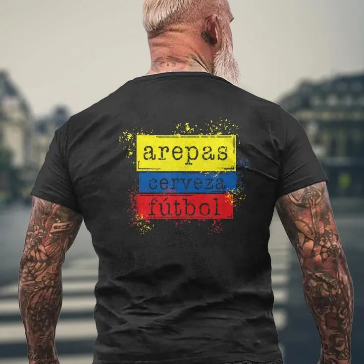 Arepas Cerveza Futbol Colombia Flag Soccer Men's T-shirt Back Print