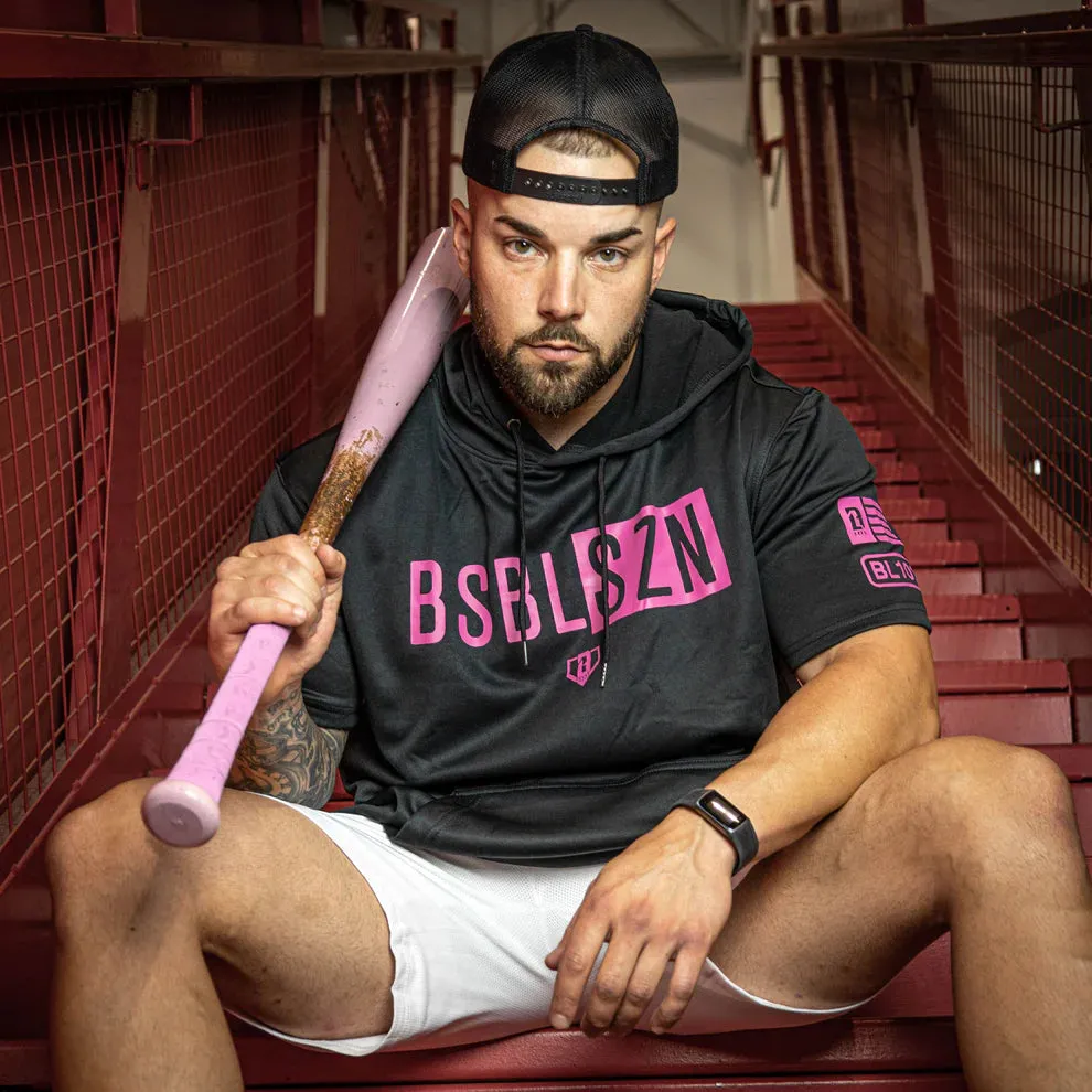 Baseball Lifestyle 101 BSBL-SZN Short Sleeve Hoodie V2 Black/Pink - Adult