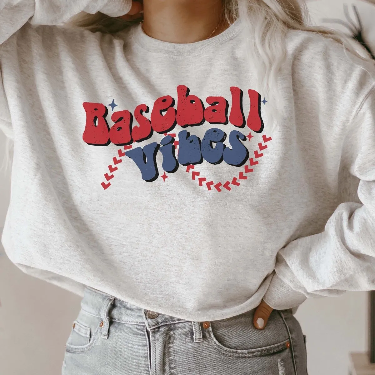 Baseball Vibes Stitches Wholesale Crew