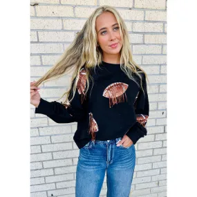 Black Football Sequin Long Sleeve