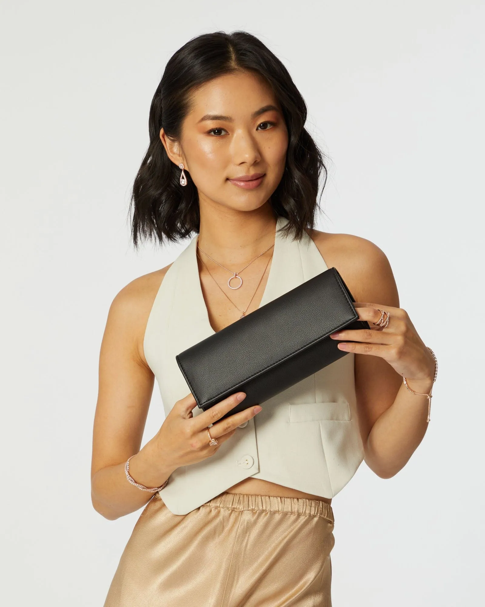 Black Nolene Fold Over Clutch Bag