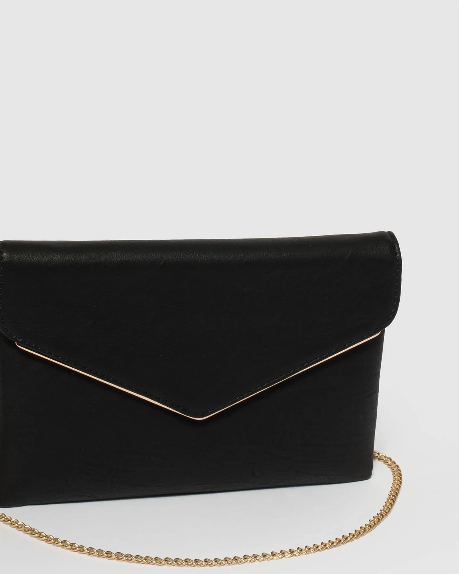 Black Smooth Samantha Clutch Bag With Gold Hardware