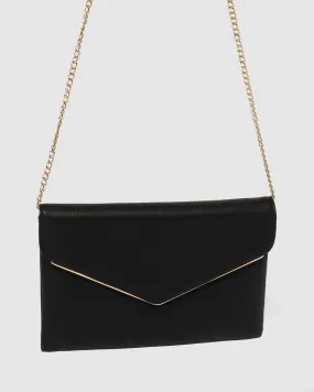 Black Smooth Samantha Clutch Bag With Gold Hardware