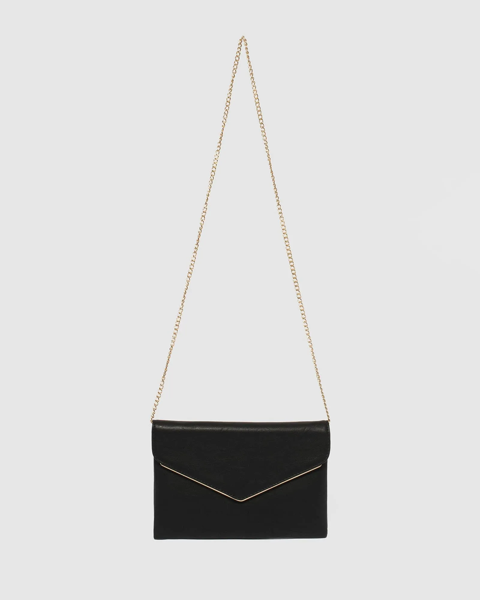 Black Smooth Samantha Clutch Bag With Gold Hardware