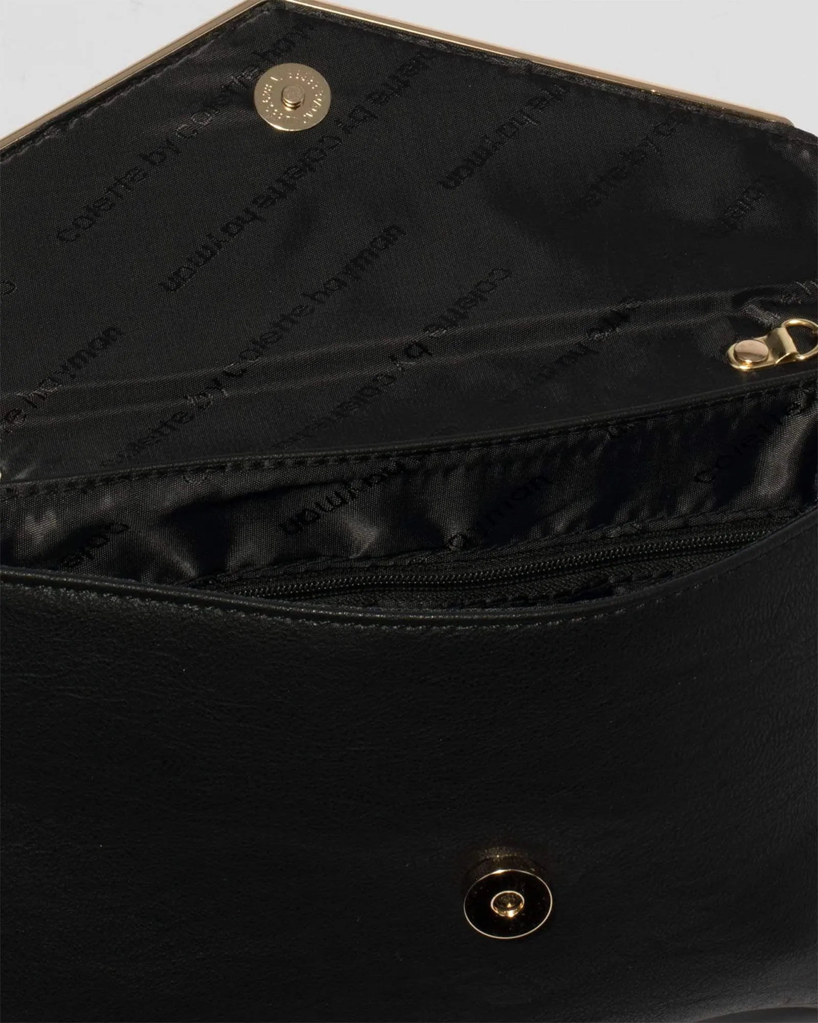 Black Smooth Samantha Clutch Bag With Gold Hardware