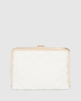 Britt Clasp Quilted White Clutch Bag