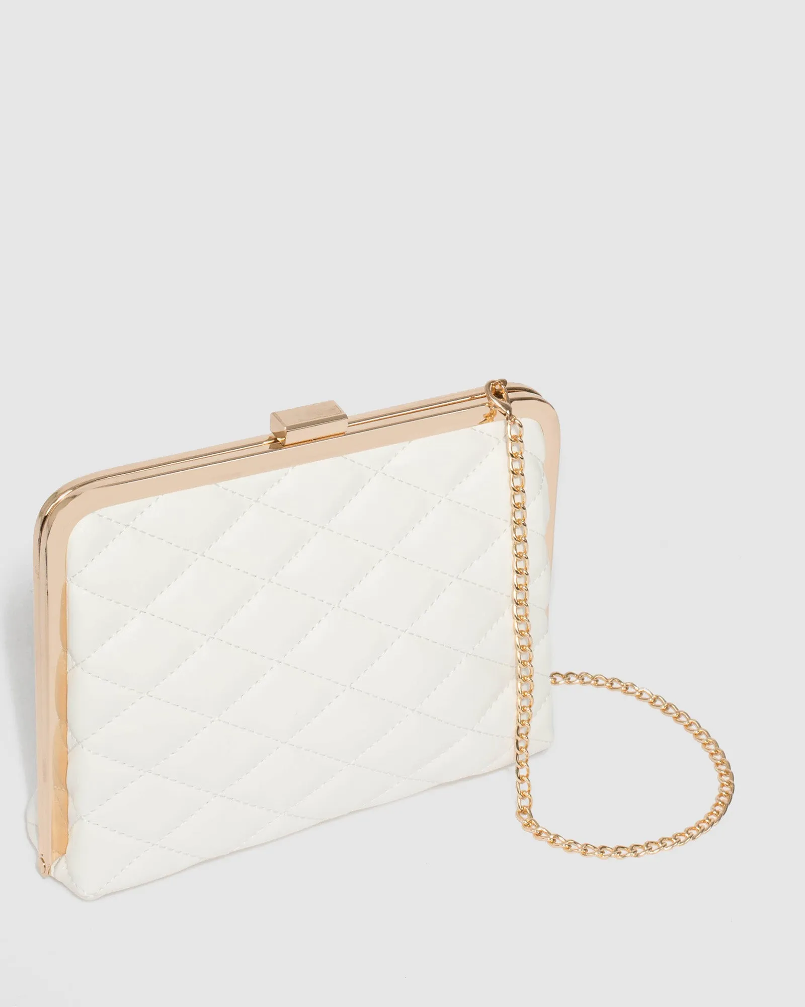 Britt Clasp Quilted White Clutch Bag