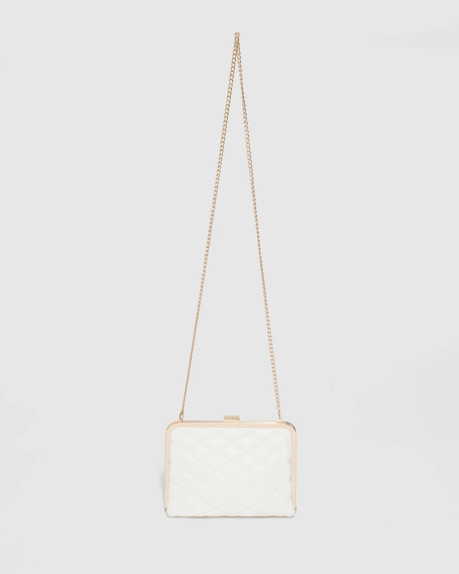 Britt Clasp Quilted White Clutch Bag