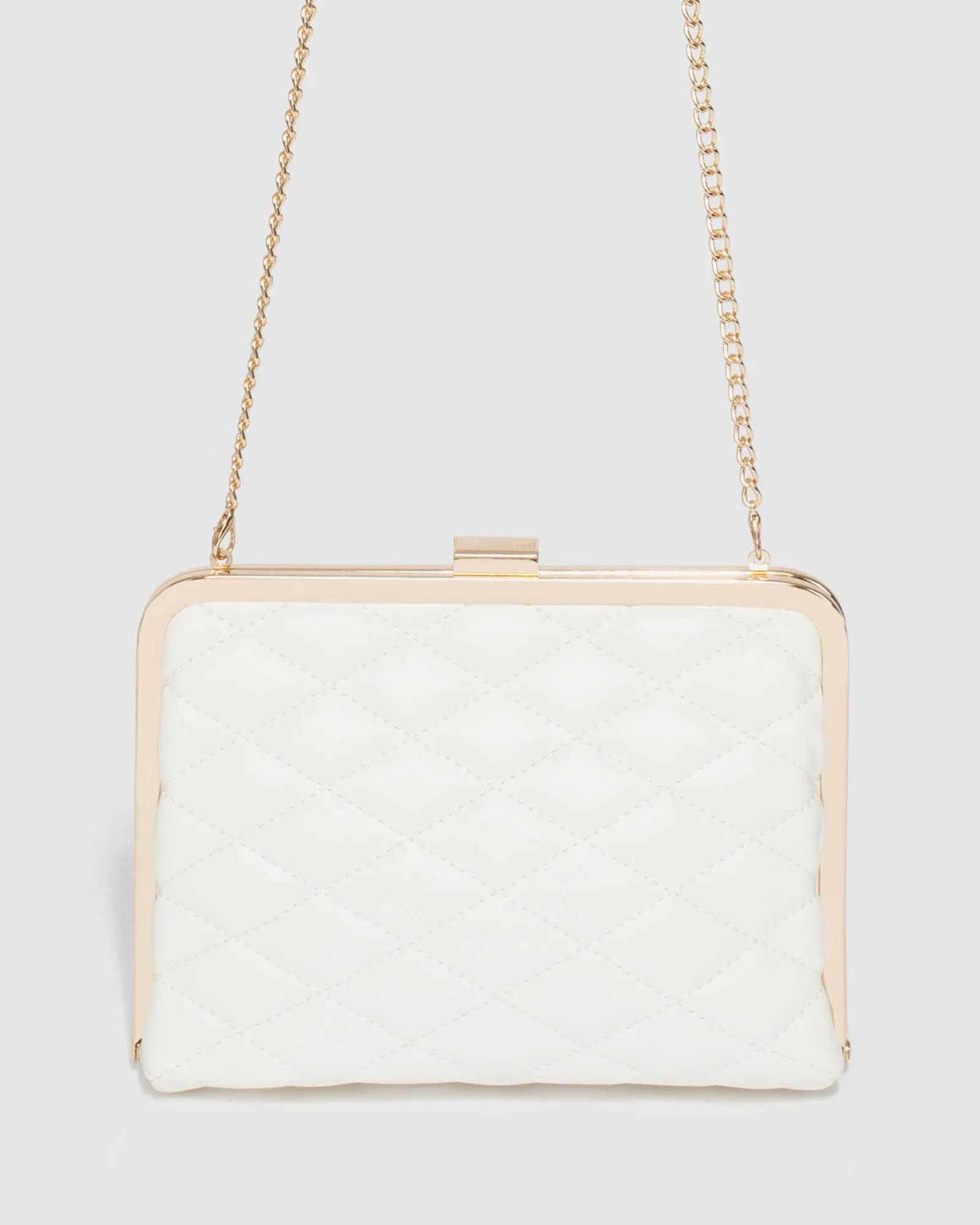 Britt Clasp Quilted White Clutch Bag