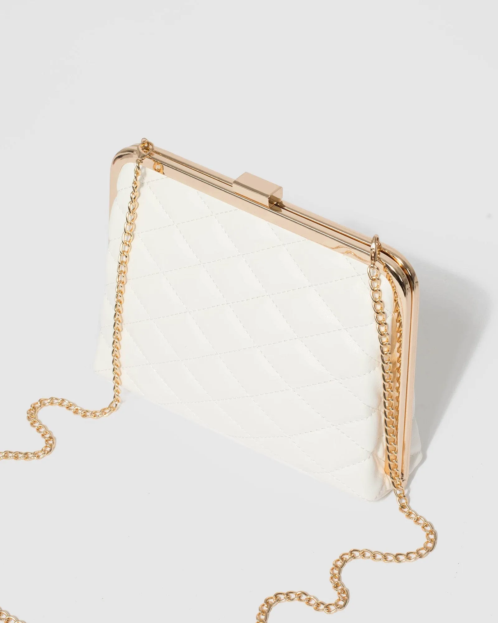 Britt Clasp Quilted White Clutch Bag