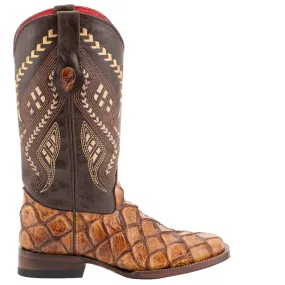 Bronco Pirarucu Embroidered Square Toe Cowboy Boots