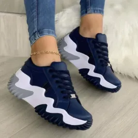 C5 - Blue_Platform-_Lace Up_ Fashionable Sneakers-Chunky Soles