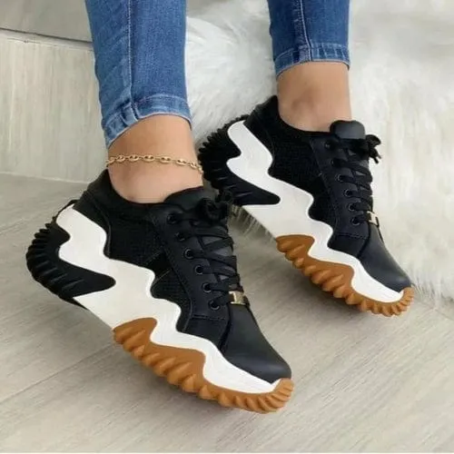 C5 - Blue_Platform-_Lace Up_ Fashionable Sneakers-Chunky Soles