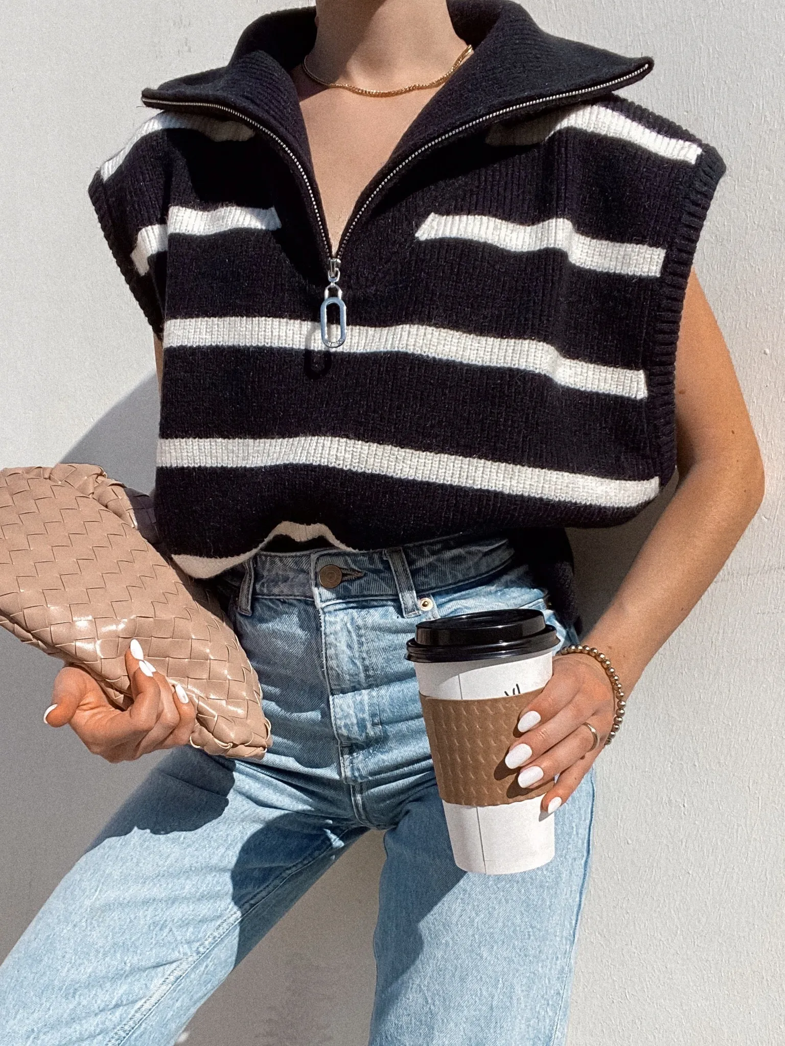 Chloe Stripe Knit Vest in Black - Final Sale