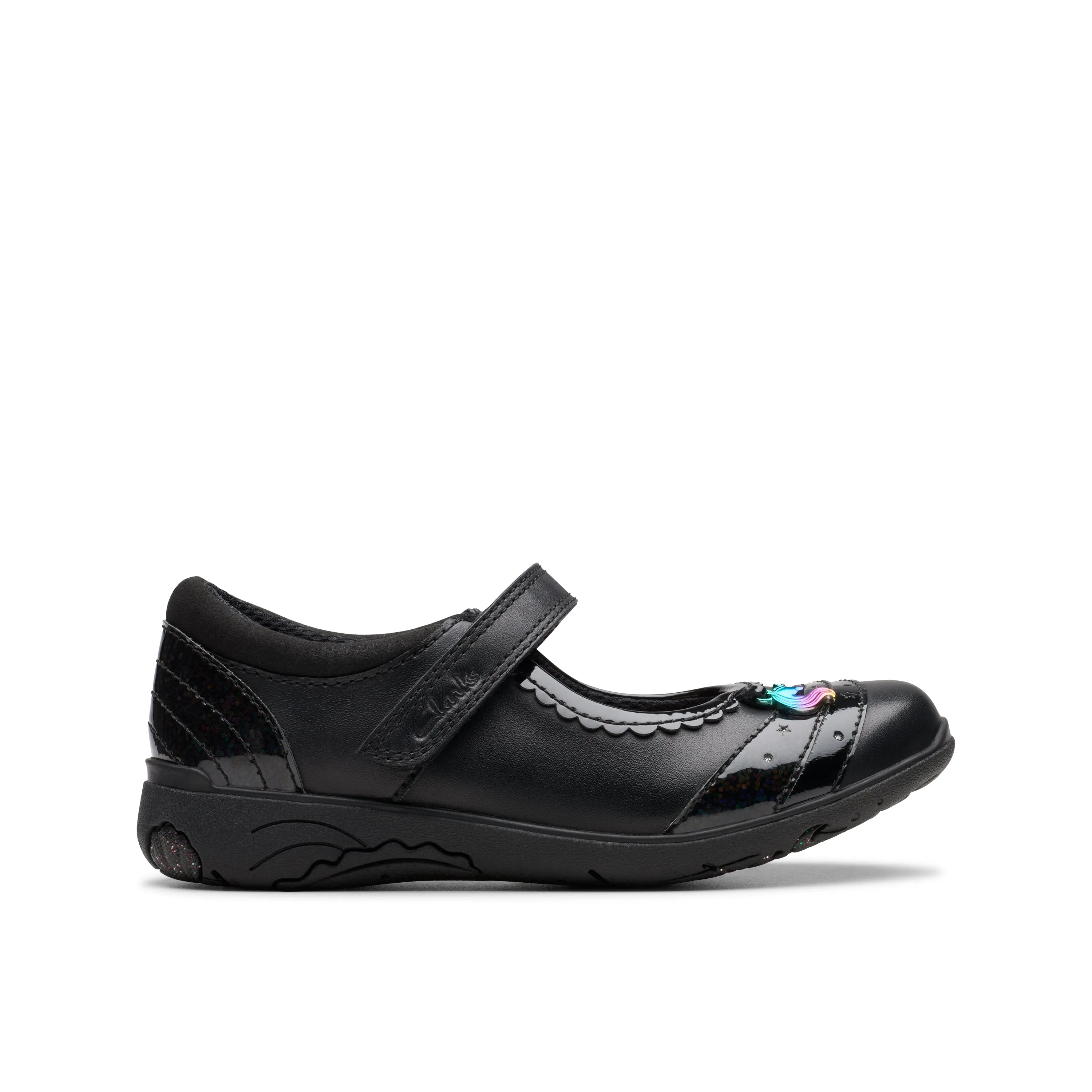 Clarks 'Relda Spark' School Shoe - Black Leather