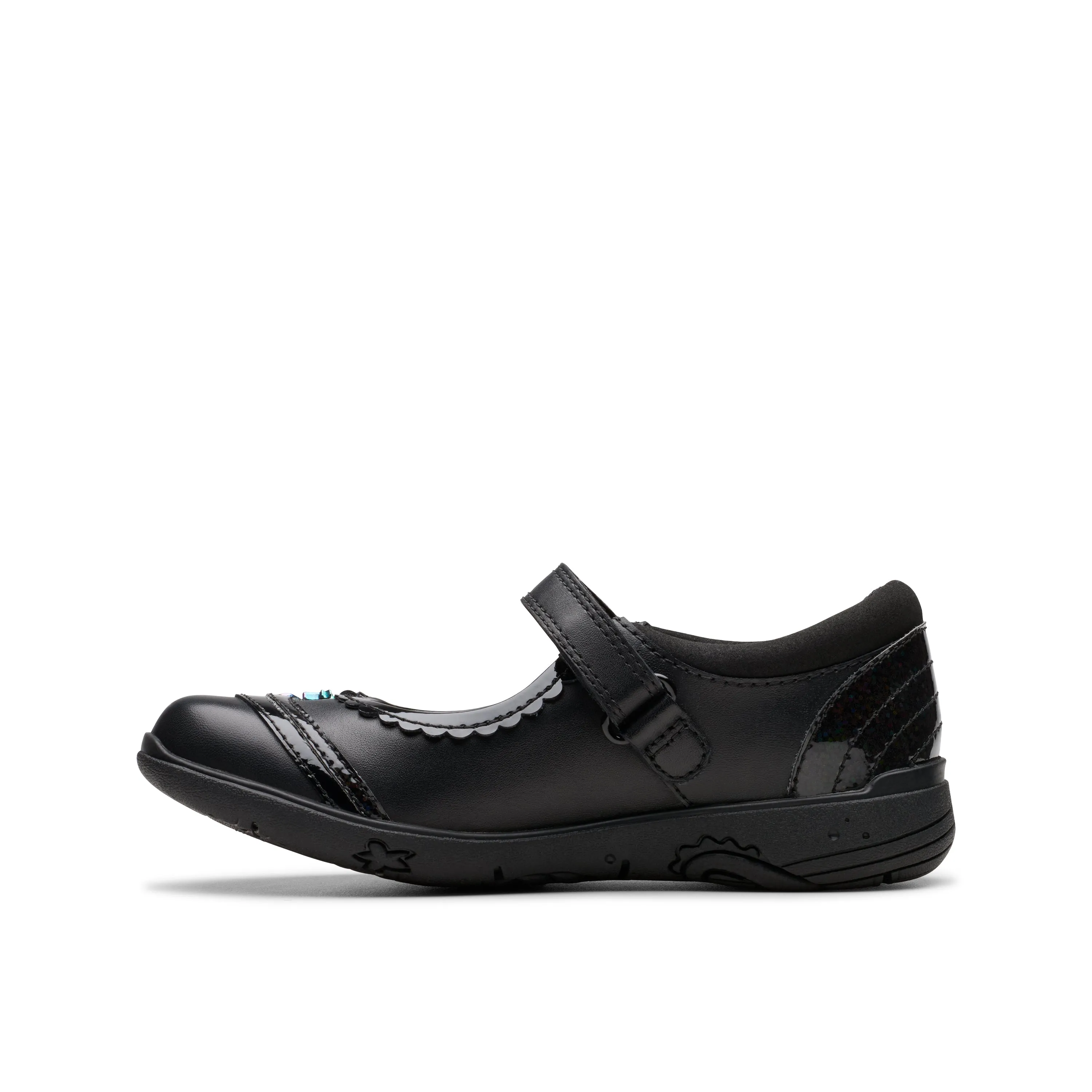 Clarks 'Relda Spark' School Shoe - Black Leather