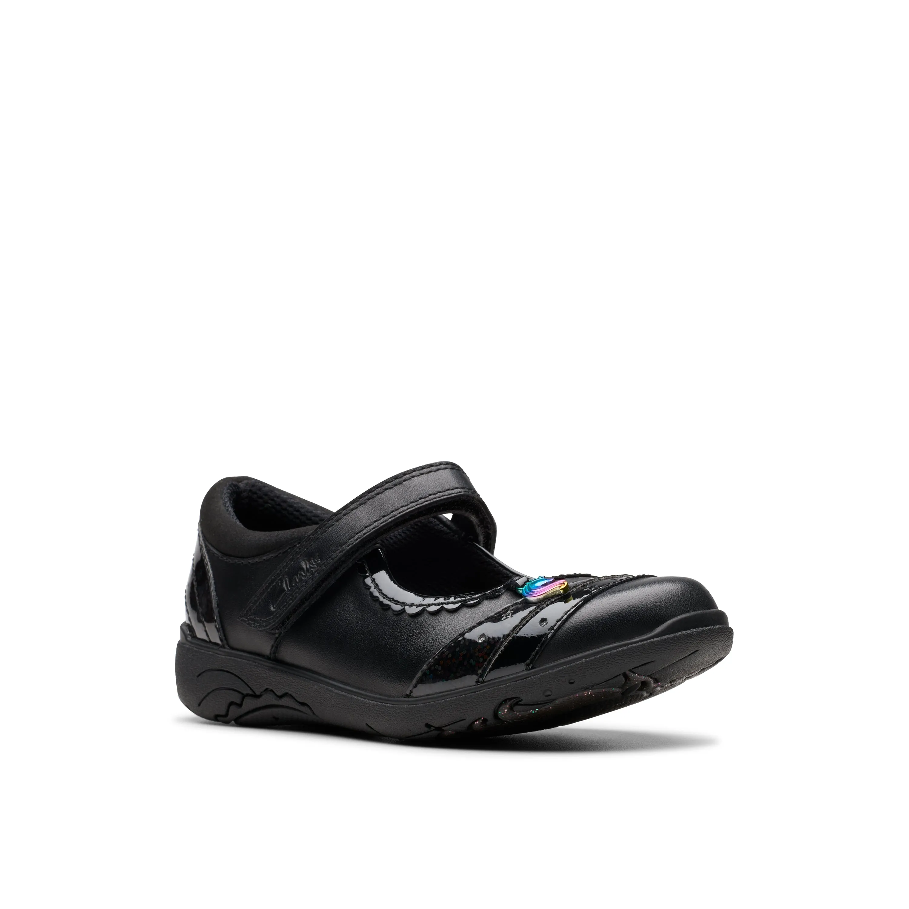 Clarks 'Relda Spark' School Shoe - Black Leather