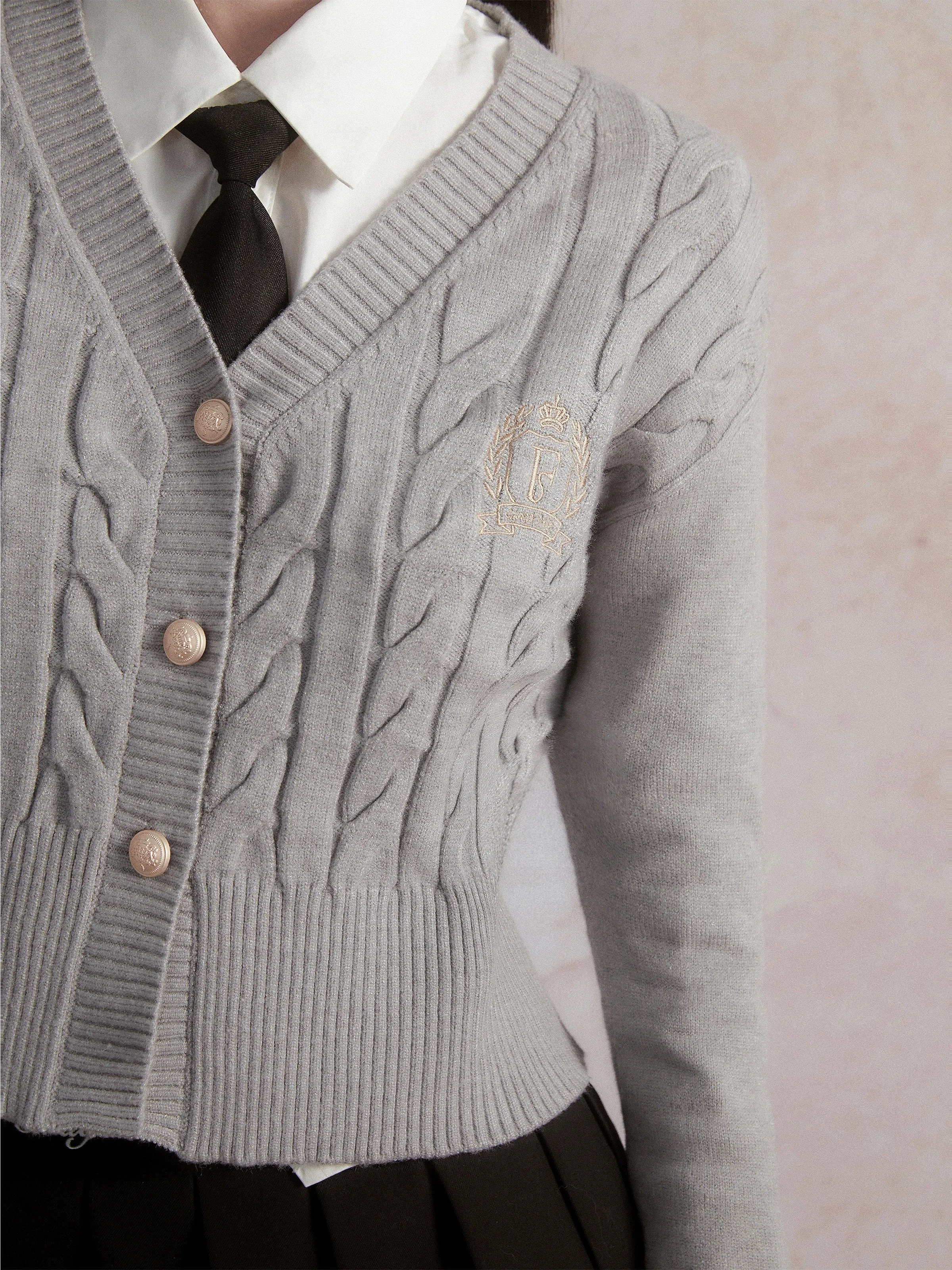 College Style Cable Knitted Cardigan