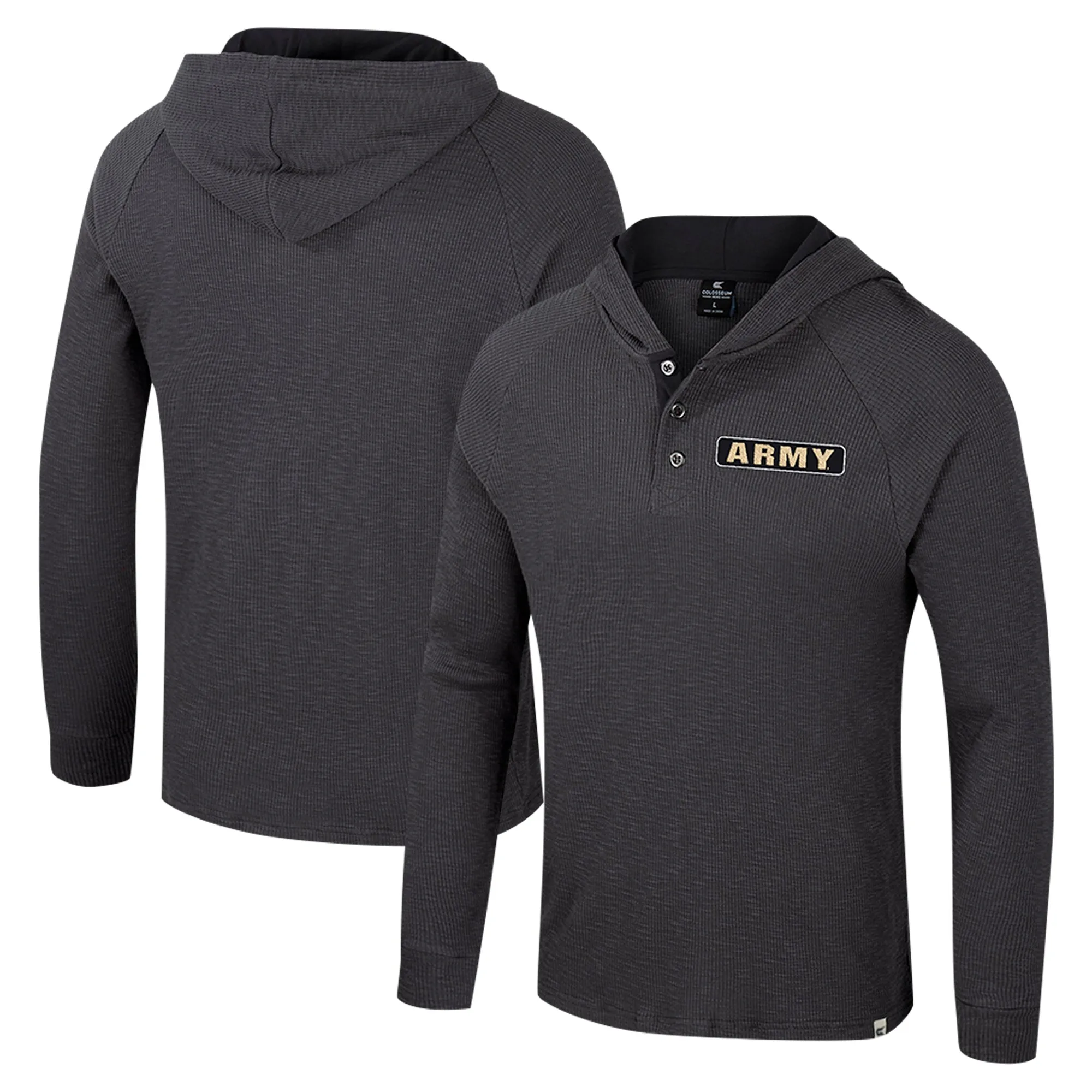 Colosseum  Army Black Knights Charcoal Dujour Ralgan Long Sleeve Henley Hoodie T-Shirt