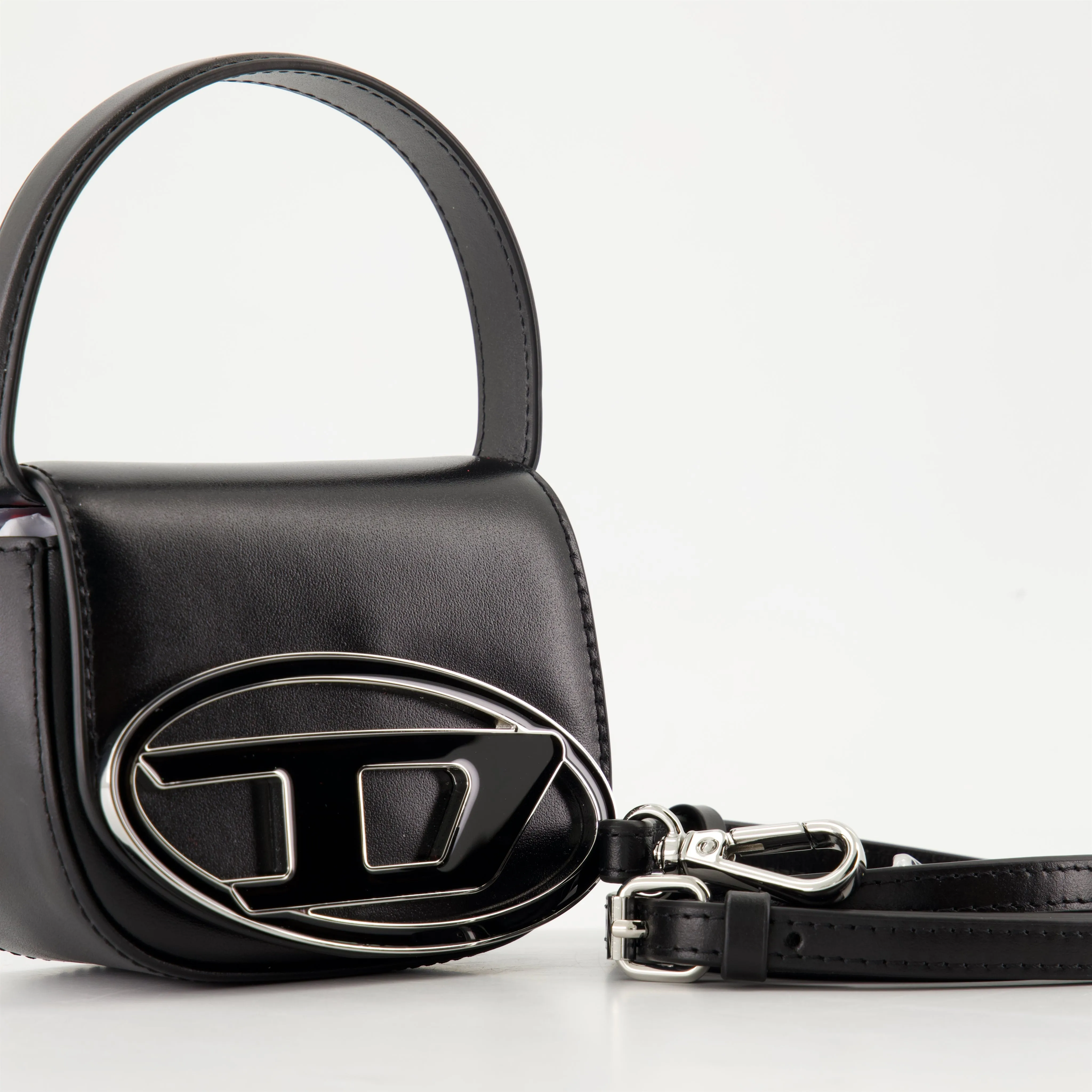 Compact Black Leather Shoulder Bag