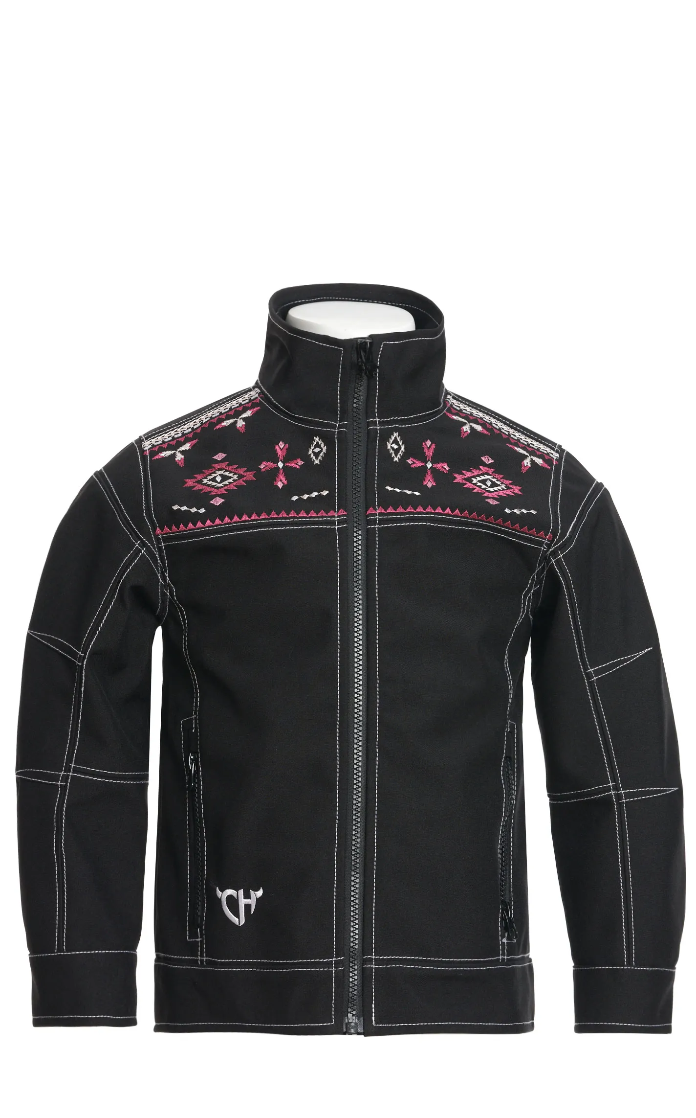 Cowgirl Hardware Girl's Woodsman Black & Pink Aztec Embroidery Yoke Tech Jacket 