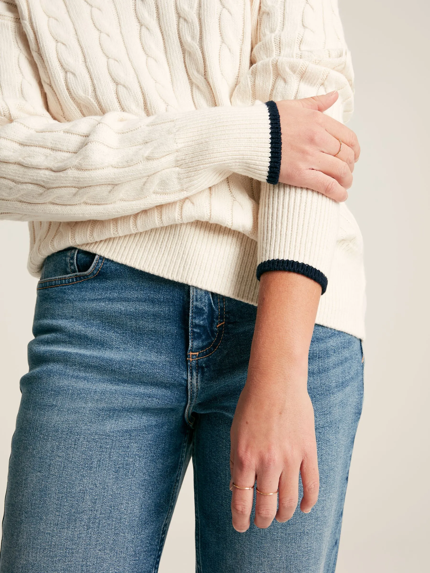 Cream/Navy Cable Knit Cricket Jumper