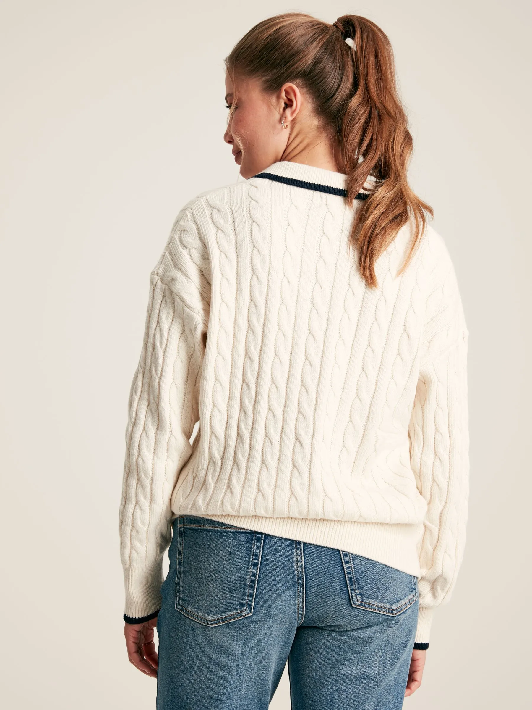 Cream/Navy Cable Knit Cricket Jumper