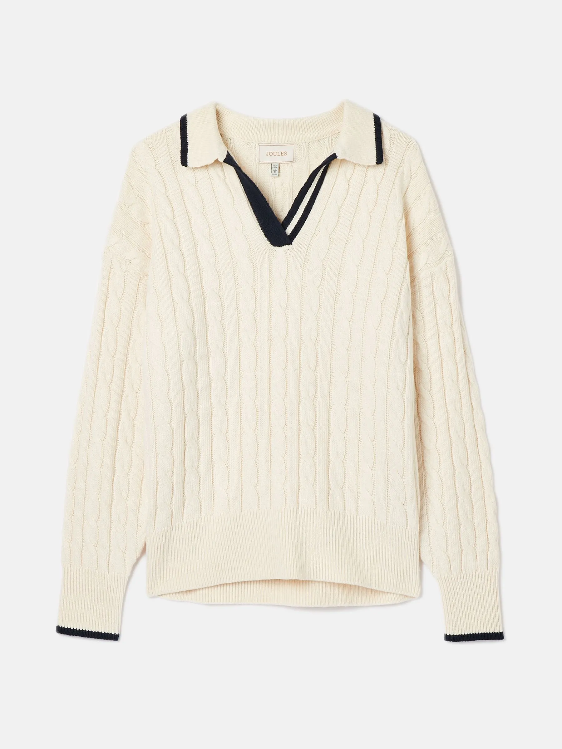 Cream/Navy Cable Knit Cricket Jumper