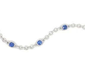 Cushion Cut Sapphire & Round Diamond Link Tennis Bracelet