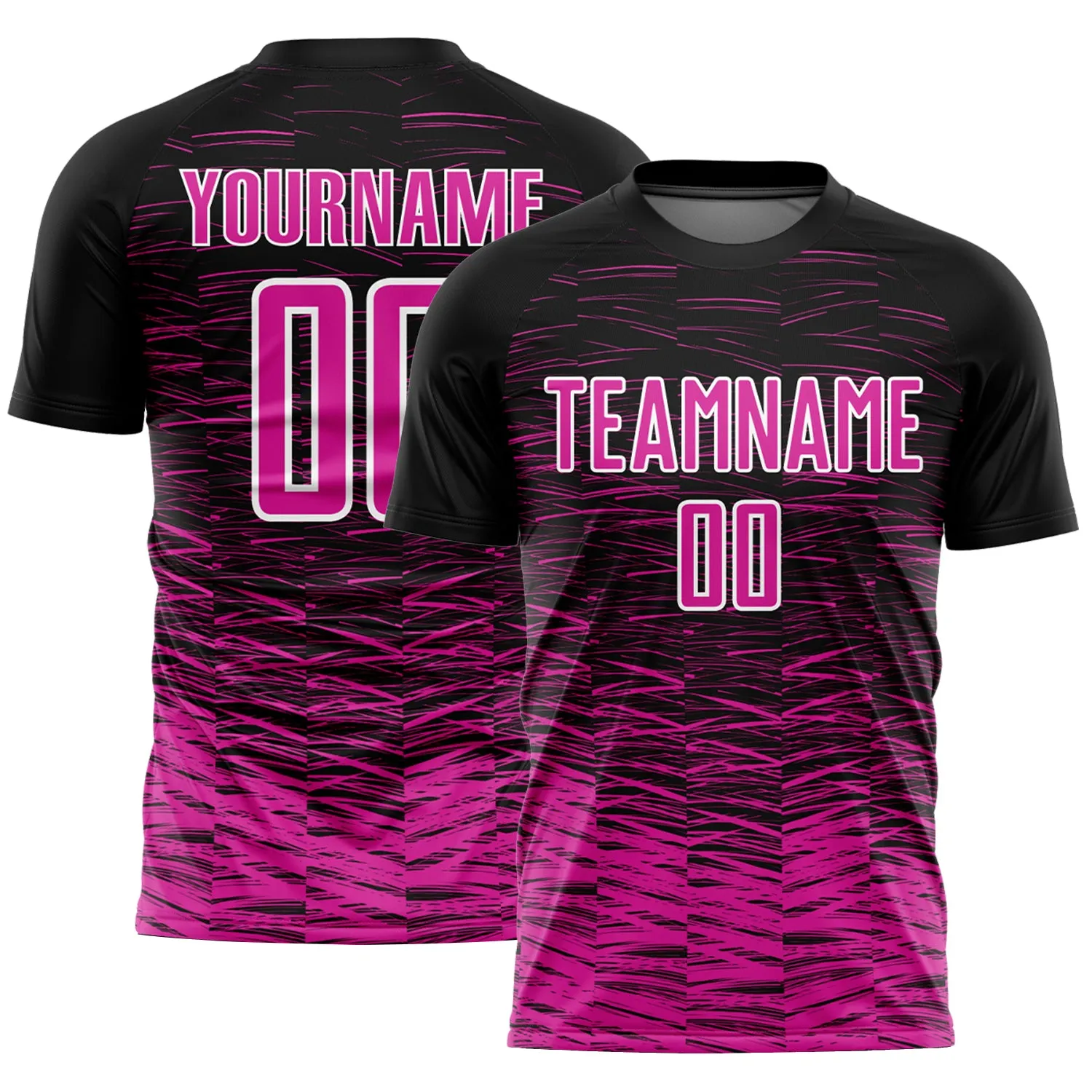 Custom Black Deep Pink-White Line Sublimation Soccer Uniform Jersey