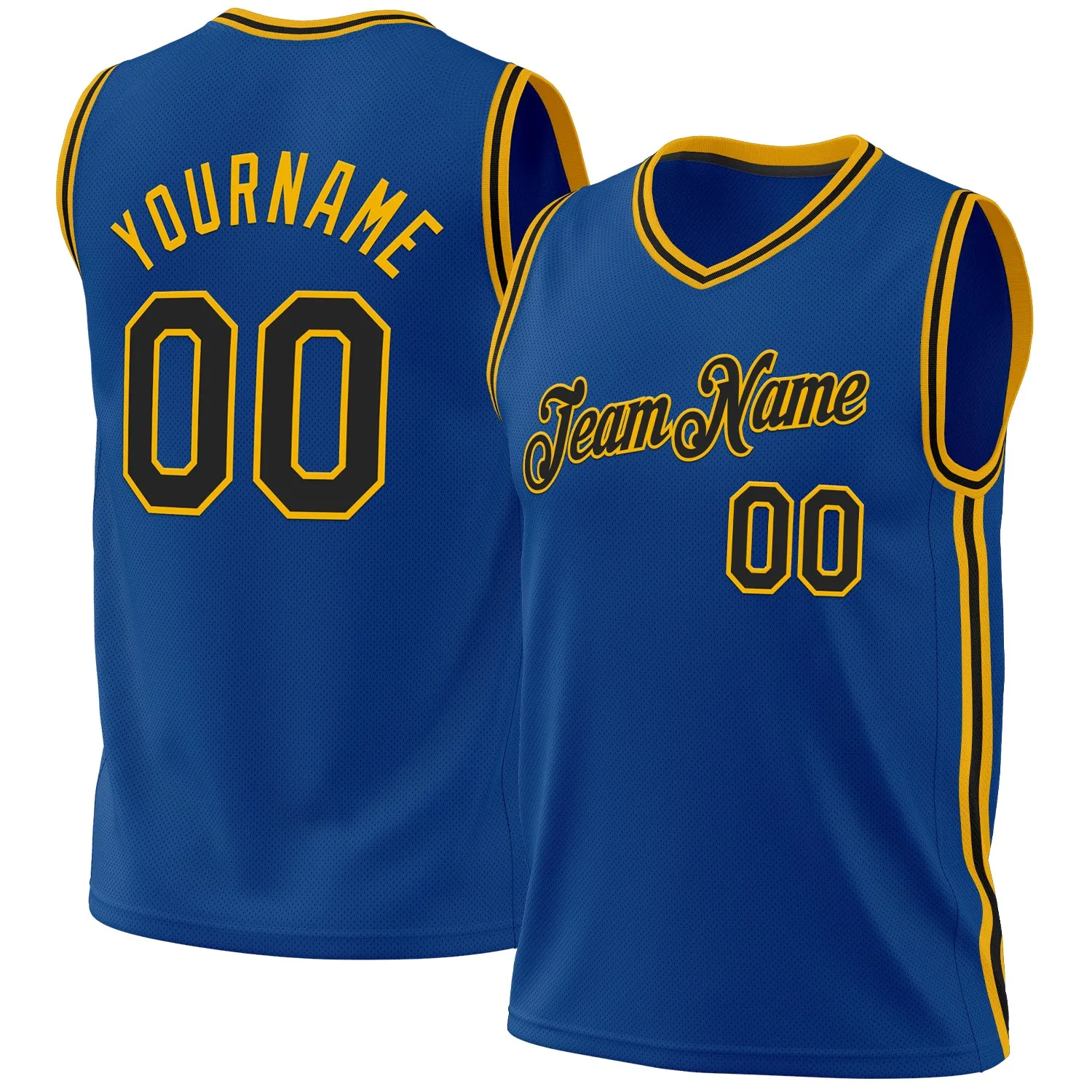 Custom Blue Black-Gold Authentic Throwback Basketball Jersey