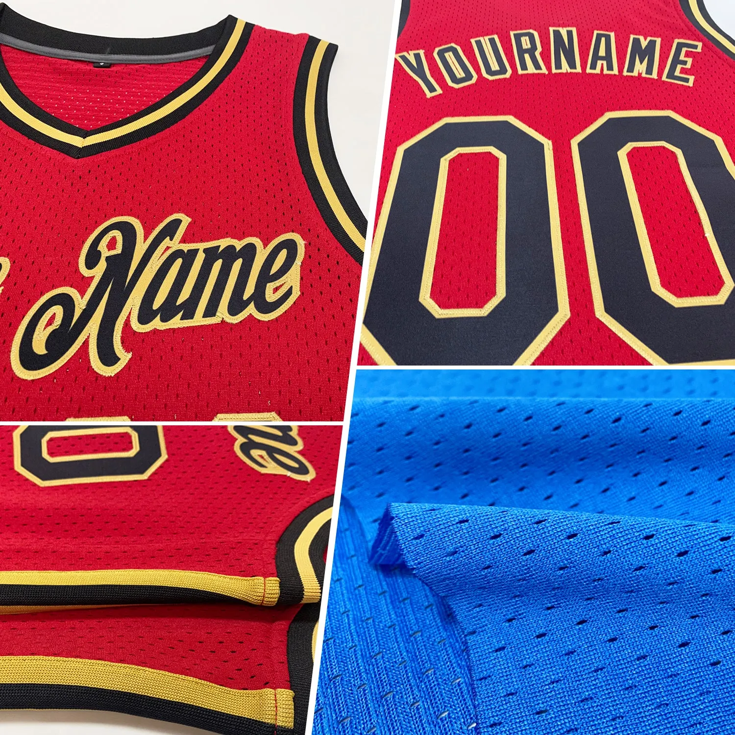 Custom Blue Black-Gold Authentic Throwback Basketball Jersey