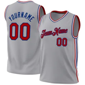 Custom Gray Red-Royal Authentic Throwback Basketball Jersey