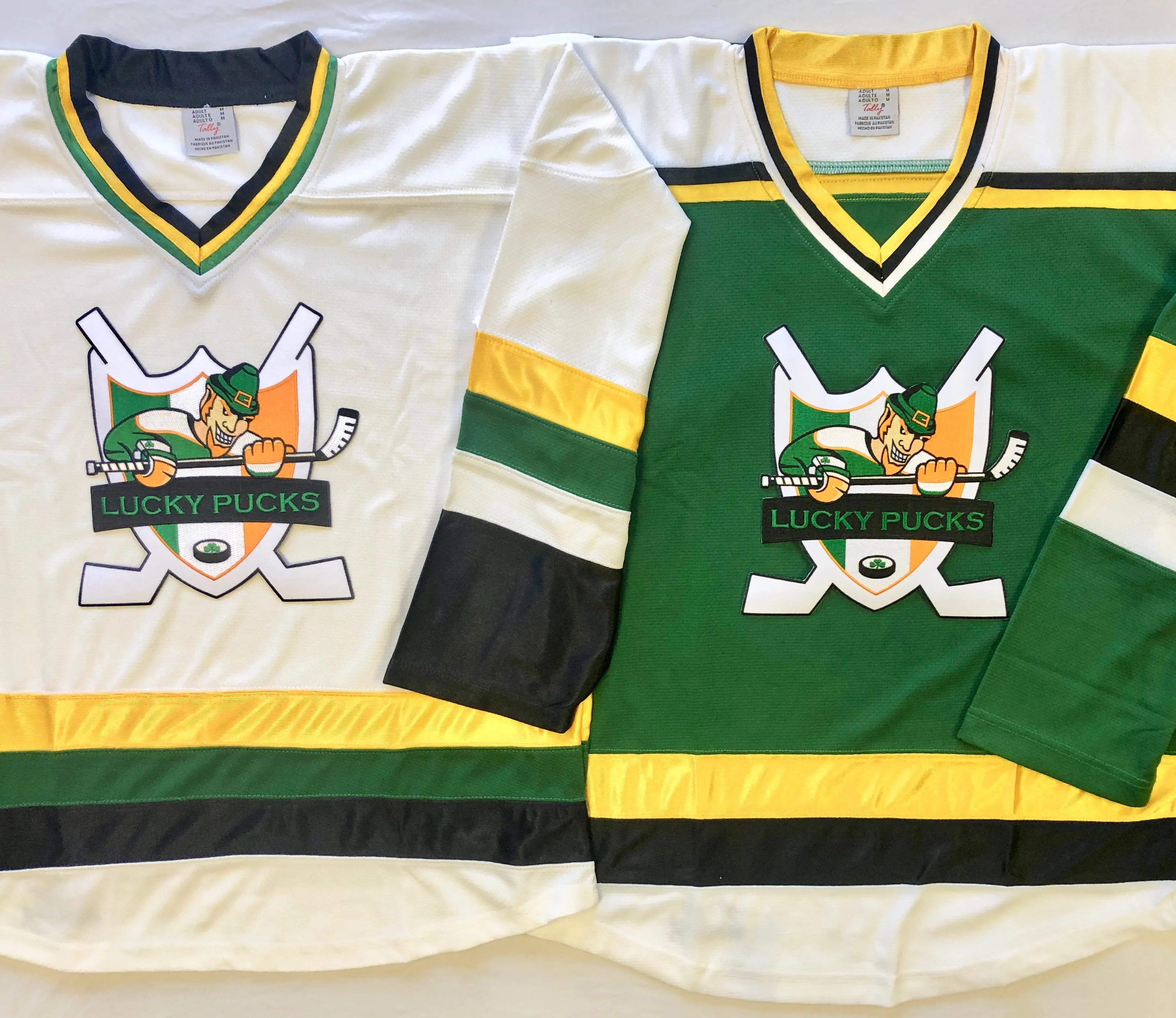 Custom Hockey Jerseys with the Lucky Pucks Twill Logo