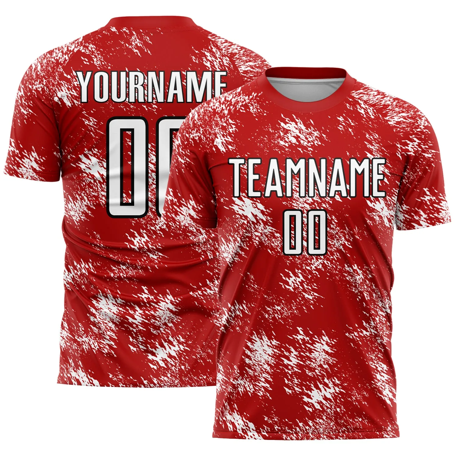 Custom Red White-Black Abstract Grunge Art Sublimation Soccer Uniform Jersey