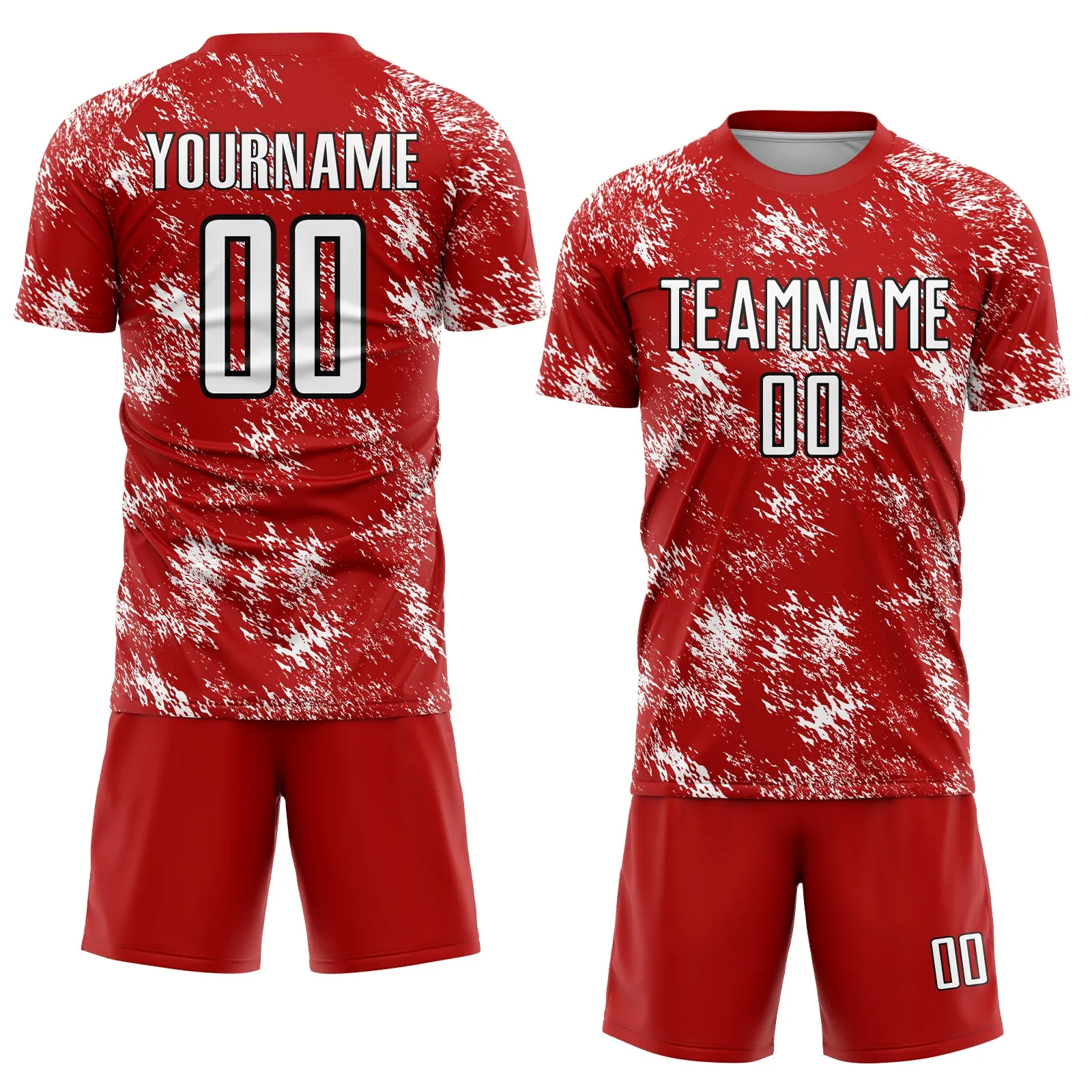 Custom Red White-Black Abstract Grunge Art Sublimation Soccer Uniform Jersey